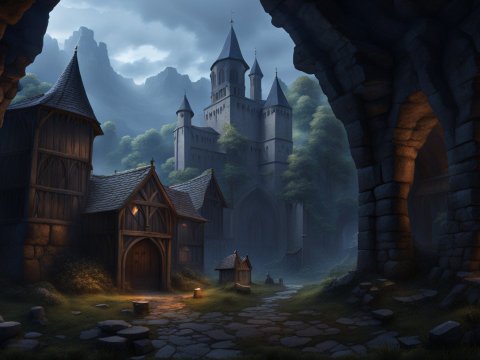 Medieval Georgian Castle and Village at Twilight