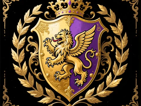 Medieval Heraldic Crest with Winged Lion and Crown