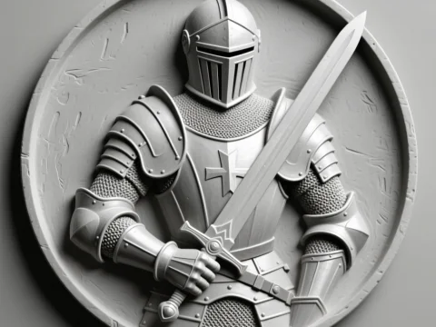 Medieval Knight Bas Relief Sculpture
