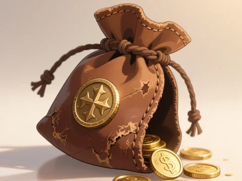 Medieval Leather Coin Pouch with Gold Coins