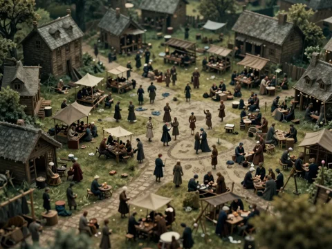 Medieval Marketplace Bustling with Activity