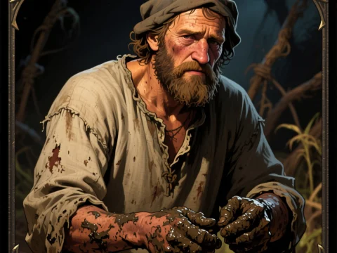 Medieval Peasant Farmer with Muddy Hands