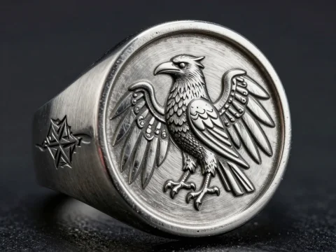 Medieval Raven Signet Ring with Detailed Engraving