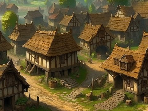 Medieval Village with Thatched Roof Houses