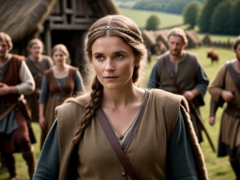 Medieval Village Woman Leading a Group