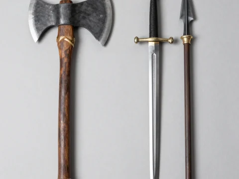 Medieval War Implements: Axe, Sword, and Spear