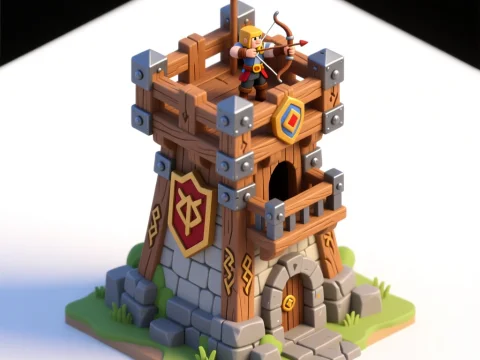 Medieval Watchtower with Archer in Pixel-Art Style