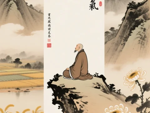 Meditative Monk on Mountain Cliff in Ming Dynasty Ink Style
