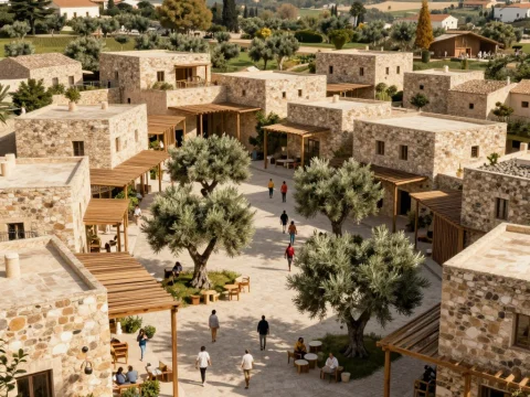 Mediterranean Olive Village with Stone Architecture