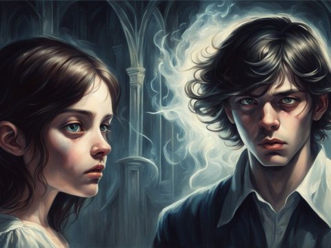 Melancholic Portrait of Two Youths in Gothic Setting