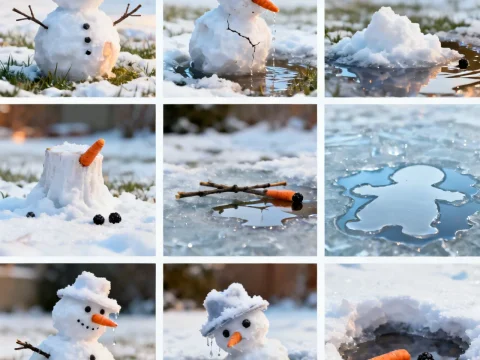Melting Snowman Story in Nine Frames