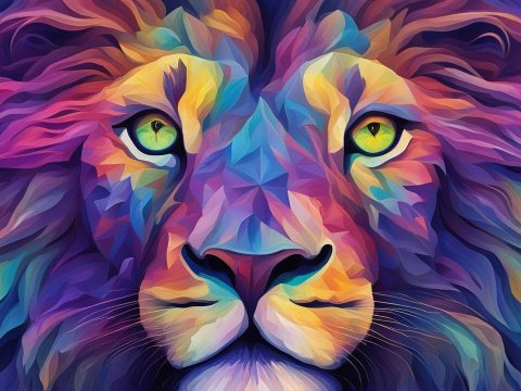 Mesmerizing Abstract Lion Portrait in Vibrant Colors