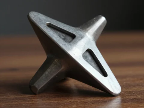 Metal Geometric Spinning Top on Wooden Surface