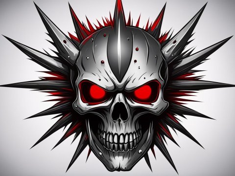 Metal Skull with Red Glowing Eyes and Spikes