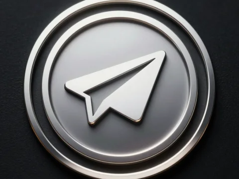 Metallic Telegram Paper Plane Logo Badge