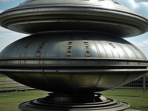 Metallic UFO Bell Shaped Craft on Grass Field