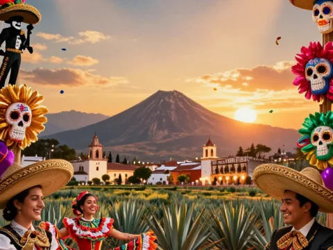 Mexican Carnival Poker Tournament at Sunset with Traditional Attire