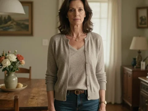 Middle Aged Woman Standing in Cozy Dining Room