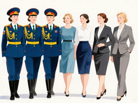 Military and Business Women in Uniform and Professional Attire