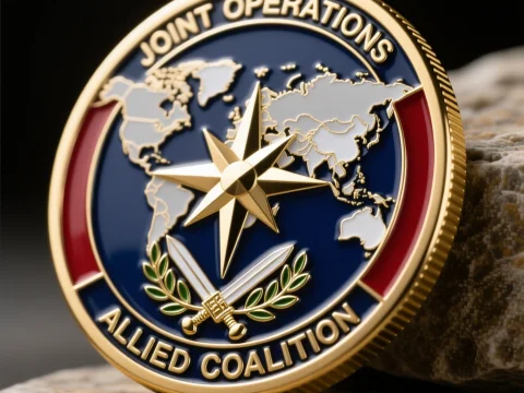 Military Challenge Coin with Compass and World Map