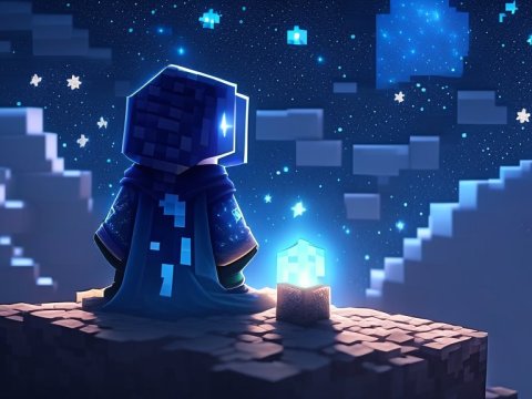 Minecraft Character Gazing at a Starry Pixel Sky