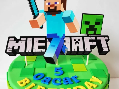 Minecraft Themed Birthday Cake with Character Toppers