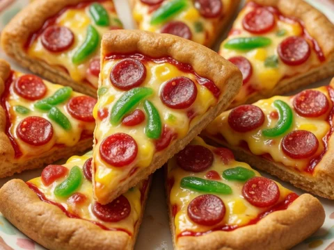Mini Pizza Shaped Gummy Candies on Decorative Plate