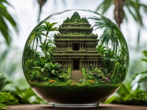 Miniature Aztec Temple Inside Glass Sphere