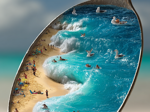 Miniature Beach Scene Inside a Spoon