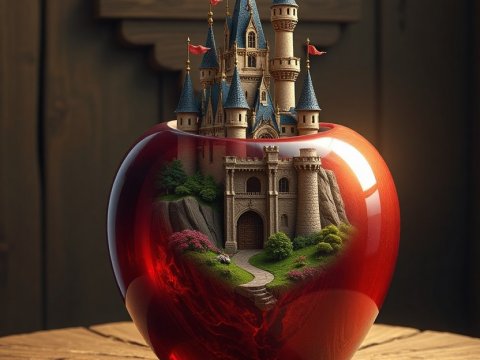 Miniature Castle Inside a Glossy Red Apple