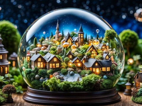 Miniature Village Inside a Glass Snow Globe