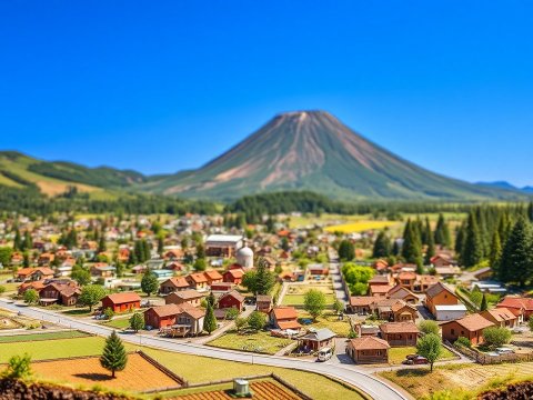 Miniature Village with Mountain Backdrop