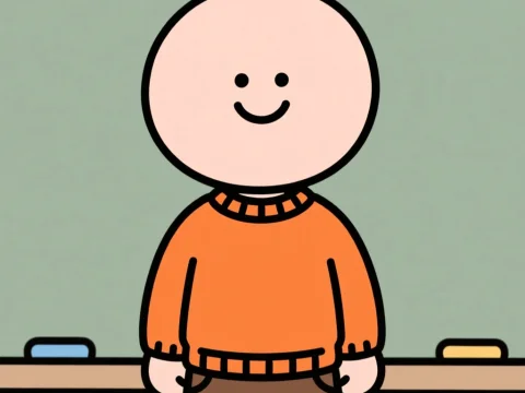 Minimal Cartoon Character with Orange Sweater