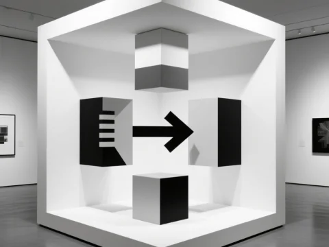 Minimalist 3D Art Installation of Data Transfer Symbol