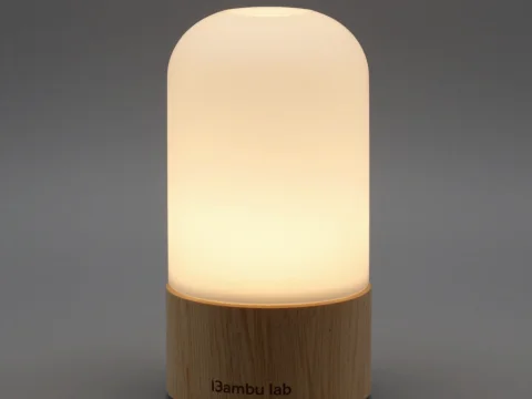 Minimalist 3D Printed LED Lamp with Wooden Base