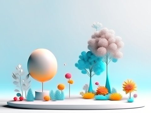 Minimalist Abstract 3D Floral Composition on White Platform