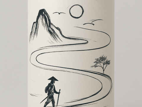 Minimalist Asian Landscape Illustration on Beverage Can