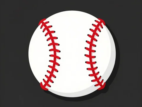 Minimalist Baseball Icon with Red Stitches