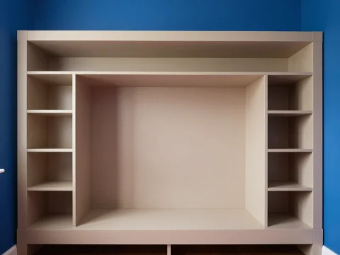 Minimalist Beige Storage Unit in Blue Room