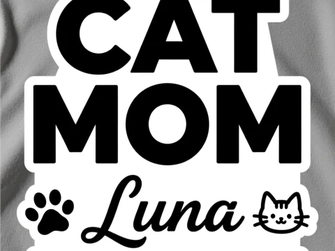 Minimalist Cat Mom T-Shirt Design with Name Luna