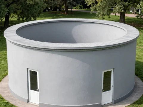 Minimalist Circular Building with Open Roof in Green Park