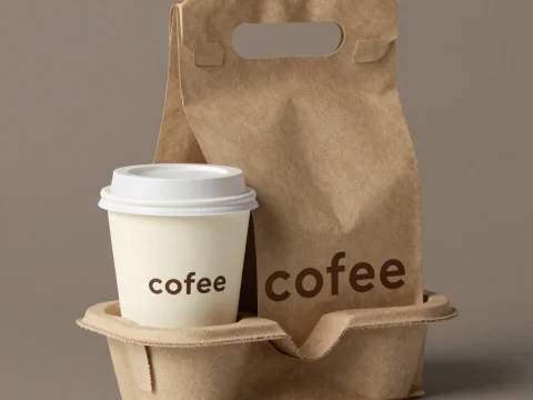 Minimalist Coffee Cup and Bag Packaging Mockup