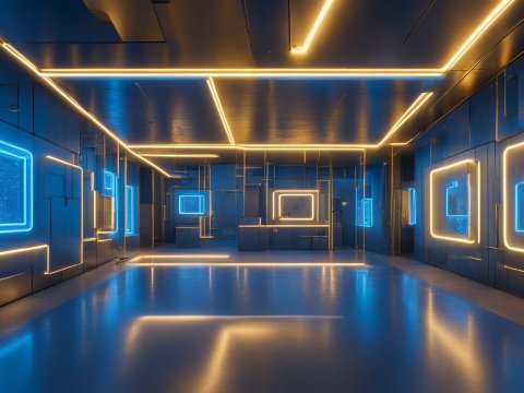 Minimalist Cubic Interior with Neon Lighting