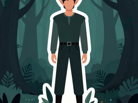 Minimalist Dark Fantasy Elf in Forest