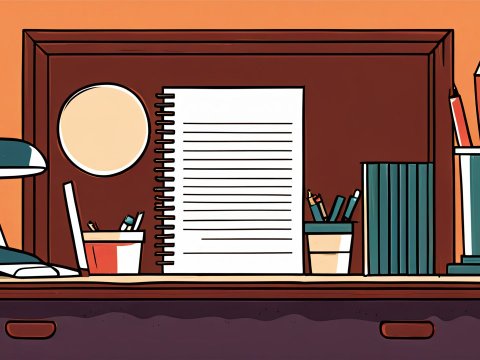 Minimalist Desk Setup with Stationery in 2D Animation Style