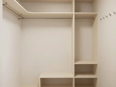 Minimalist Dressing Room Interior with Open Shelving
