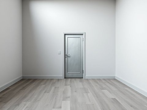 Minimalist Empty Room with Closed Door