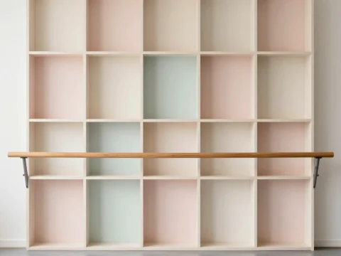 Minimalist Empty Shelving Unit with Pastel Accents