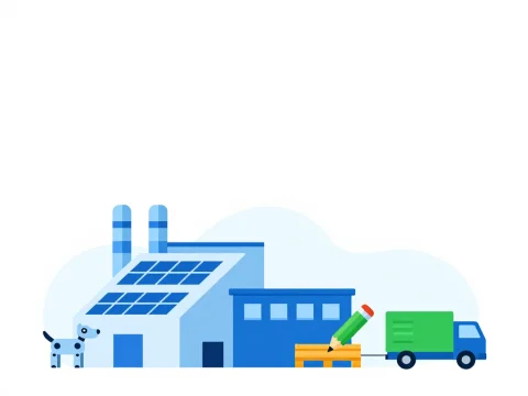 Minimalist Factory with Solar Panels and Delivery Truck