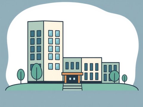 Minimalist Flat Design Illustration of a Modern Building